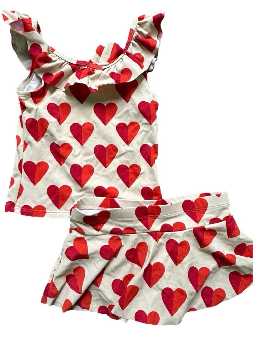 Hanna Andersson Girls Cream Tankini with Red Heart Print